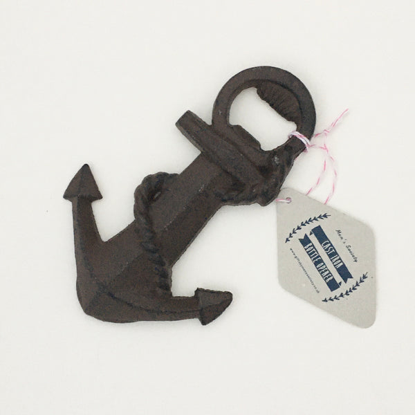 Cast Iron Anchor shaped bottle opener on a white background