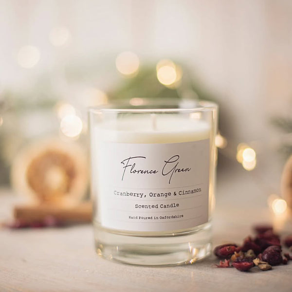 Large Cranberry, Orange and Cinnamon Clear Glass Candle from Florence Green