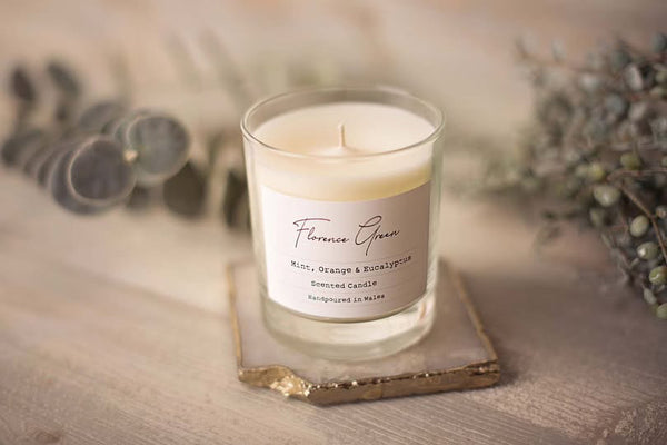 Large Mint, Orange and Eucalyptus Clear Glass Candle from Florence Green