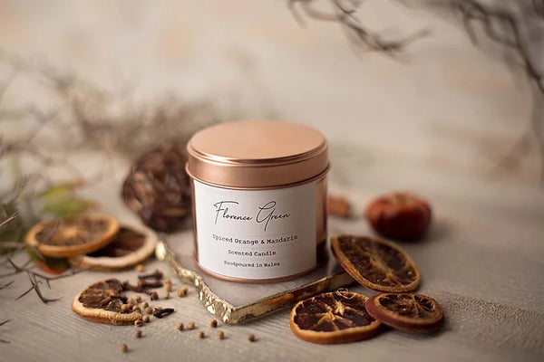 Cranberry, Orange and Cinnamon Silver Tin Candle from Florence Green