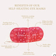 Image showing benefits of self heating eye masks from sensory retreats such as soothe tired eyes and headaches after a busy day