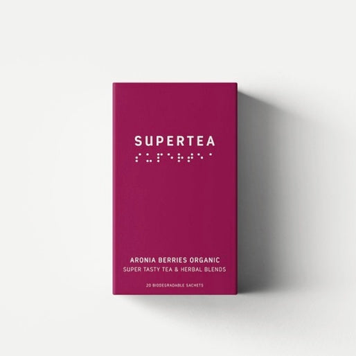 Pack of Supertea Aronia Berries Organic Teabags on a white background