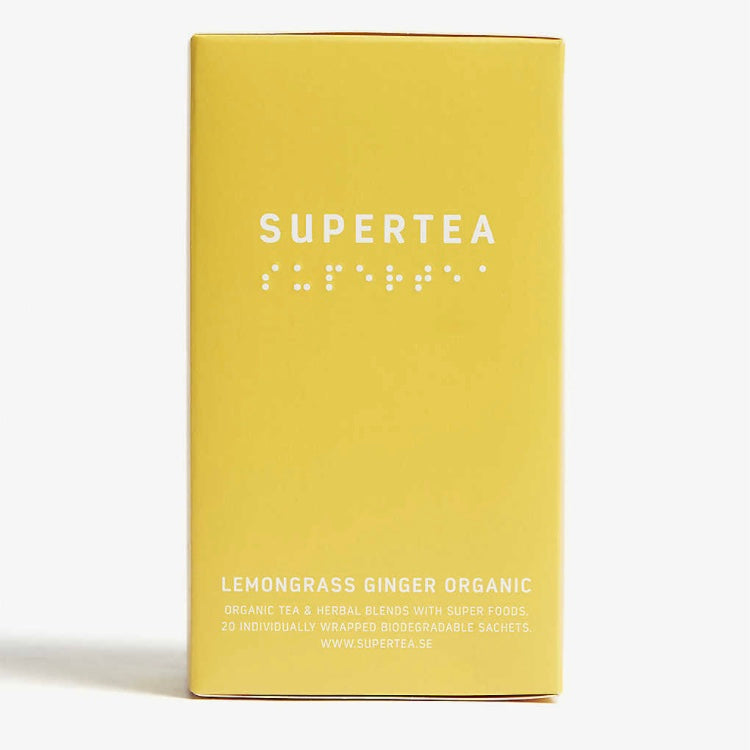 supertea Lemongrass and Ginger Organic Tea on a white background