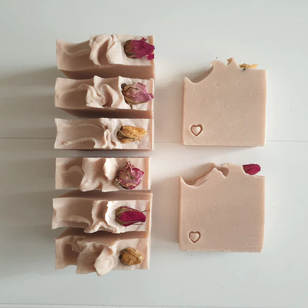 Vegan rose geranium artisan soaps from secret bath bombs - Made in Wales on a white background